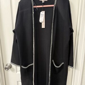 Catherine Malandrino Black Cardigan with Ivory Trim
